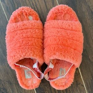 Ugg Fluff Yeah Slides Slippers Sheepskin melon pink orange red sz 10